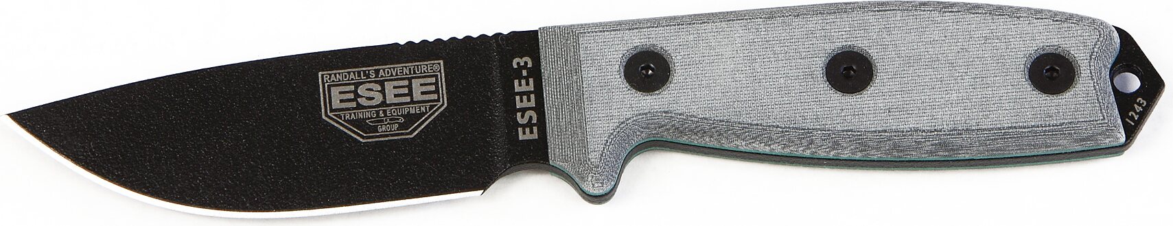 ESEE Knives Esee-3 Black Blade / Micarta Handle / Plain Edge / Brown Molded Sheath with Clip Plate