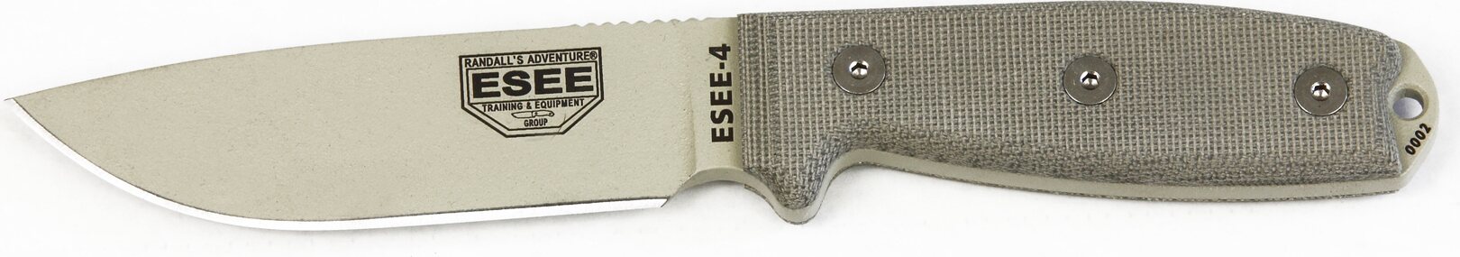 ESEE Knives Esee-4 Desert Tan Blade / Micarta Handle / Plain Edge / OD Green Sheath with Clip Plate