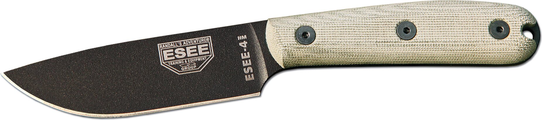 ESEE Knives Esee-4HM Black Blade w/ Micarta Handle Plain Edge with Modified Handle / Brown Leather Sheath