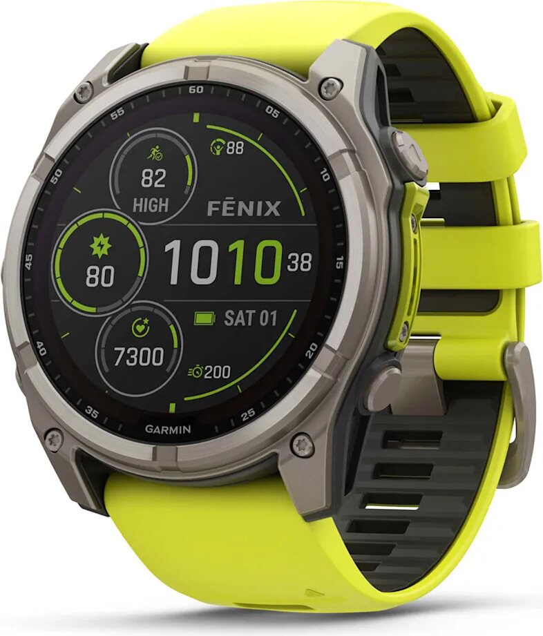 Garmin Fenix 8 Sapphire Solar 51mm Bare Ti/Graphite, Amp Yellow Band