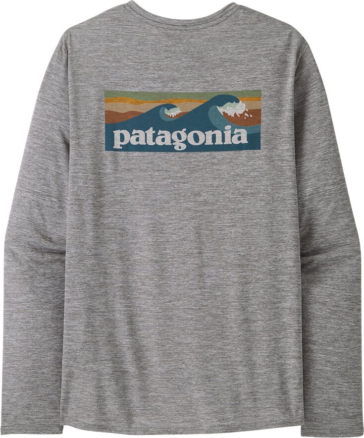 Patagonia Longsleeve Cap Cool Daily Graphic Shirt - Waters Mens Boardshort Logo Abalone Blue: Feather Grey