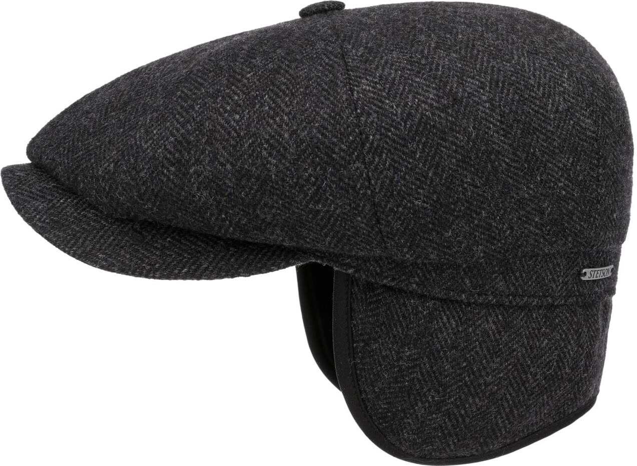 Stetson Hatteras Wool Herringbone EarFlaps Dark Grey