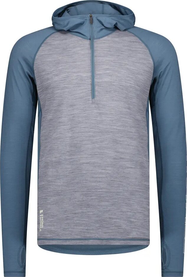 Mons Royale Temple Merino Air-Con Hood Mens Grey Heather/Goblin Blue