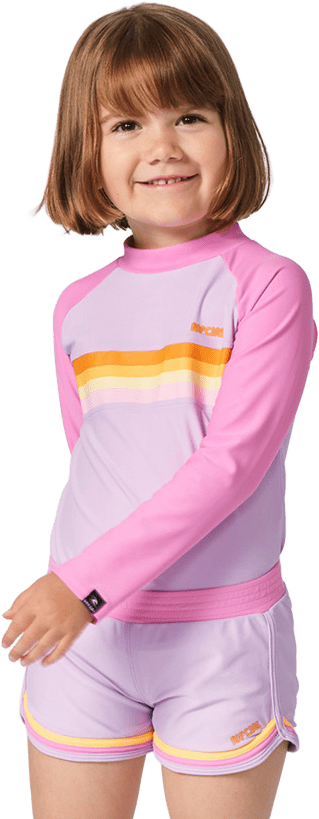 Rip Curl Rainbow Tide Long Sleeve Rash Vest Kids Bright Pink