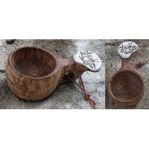Wooden cup with bone and picture