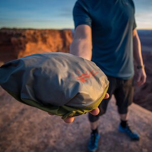 The chest pocket doubles as a stuff sack for the entire jacket.