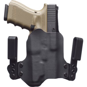 BlackPoint Tactical Mini WING™ IWB Holster with Light, Black Kydex / Black Leather, Glock 19/23, Right, Inforce APLc-Glock