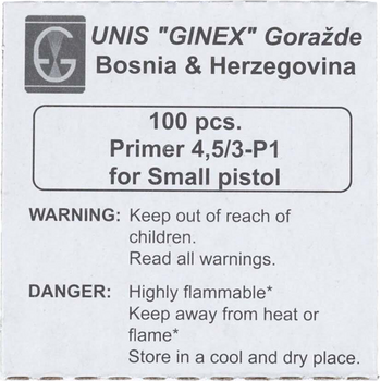 Ginex Small Pistol Primer 100 pcs