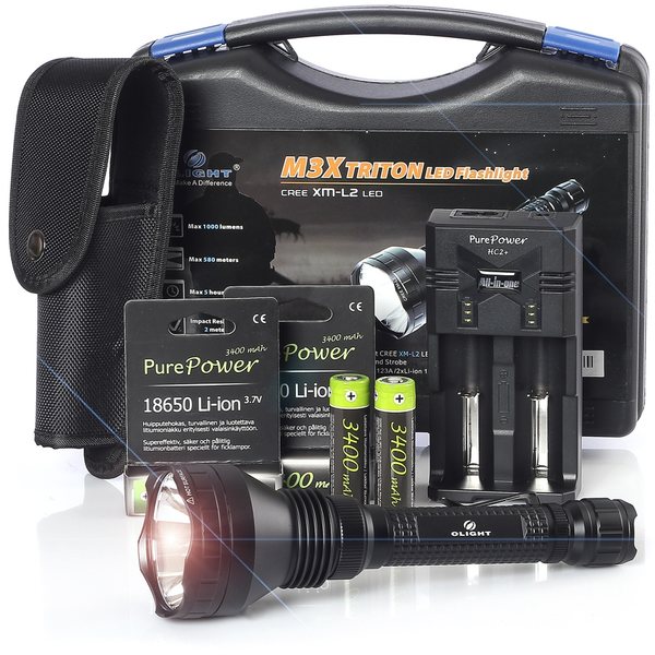 Olight MX3 Triton Flashlight with charger and batteries