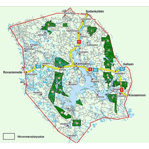Kemijärven yhteismetsä Kartta ja saalisilmoituslomake