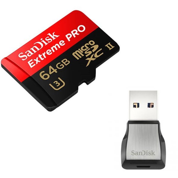 Sandisk Micro SDXC Extreme Pro 64 GB 275MB/s UHS-II U3 Class 10 with USB 3.0 Reader