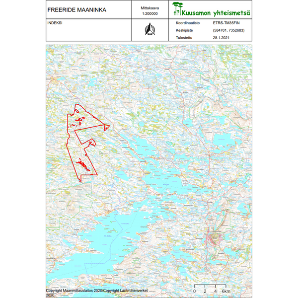 Kuusamon yhteismetsä Freeride-moottorikelkkalupa, VUOROKAUSILUPA KEVÄT 2023, Maaningan palsta