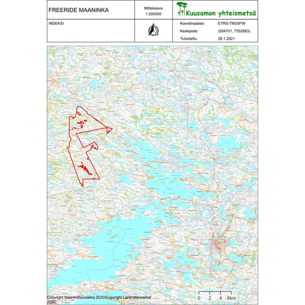 Kuusamon yhteismetsä Freeride-moottorikelkkalupa, VUOROKAUSILUPA KEVÄT 2024, Maaningan palsta