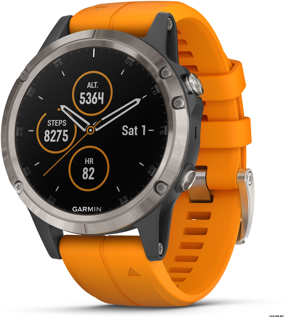 Garmin Fenix 5 Plus Sapphire,Ti w/Spark Orange Band | Garmin